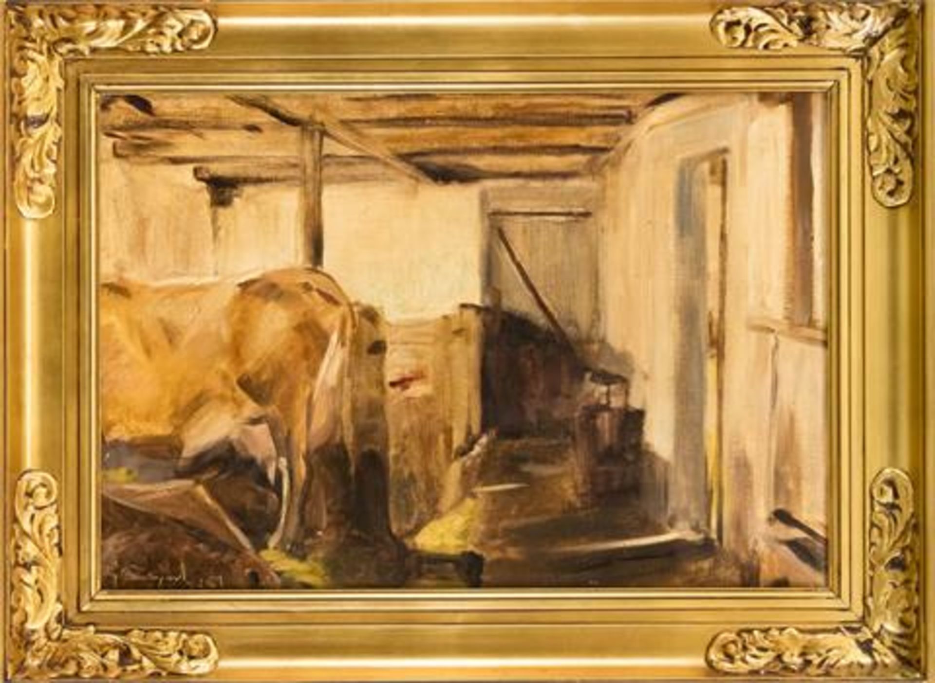 Gunnar Bundgaard (1920-2005), dänischer Tiermaler. Stallinterieur, Öl auf Lwd., u. li. sign. u. dat.