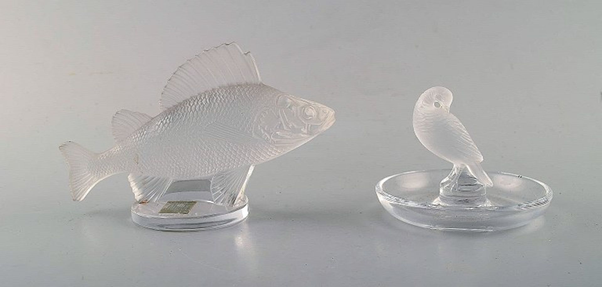 Lalique. Fisch und Schale mit Vogel. Sig. 16cm und kleiner. .