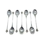 Set of 6 Crown Terminal Danish Silver Teaspoons. 20th Century. Maker DG. 59 g