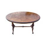 Victorian inlaid and carved burr walnut Loo table, circa 1870