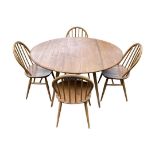 Ercol drop leaf elm dining table with 4 chairs