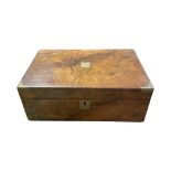 A Victorian walnut writing box, with gilt embossed leather slope