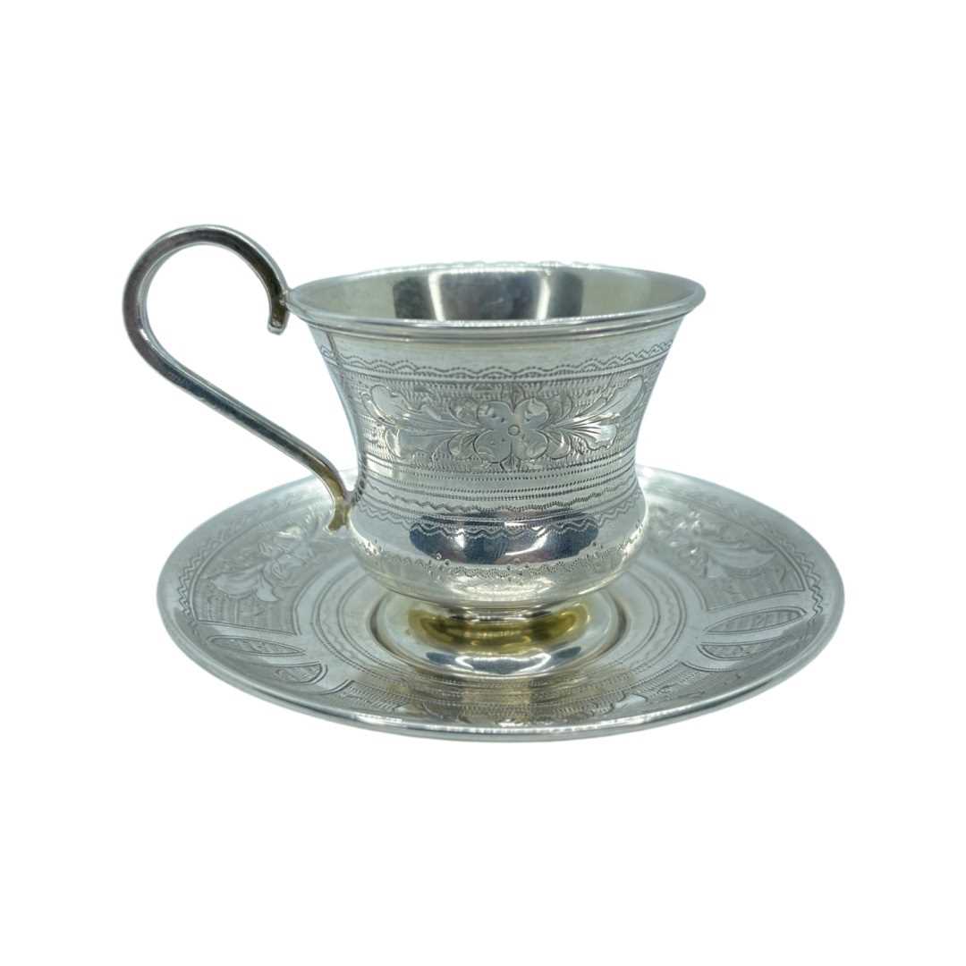 A Russian Silver Teacup and Saucer, Moscow 1883, 92g.