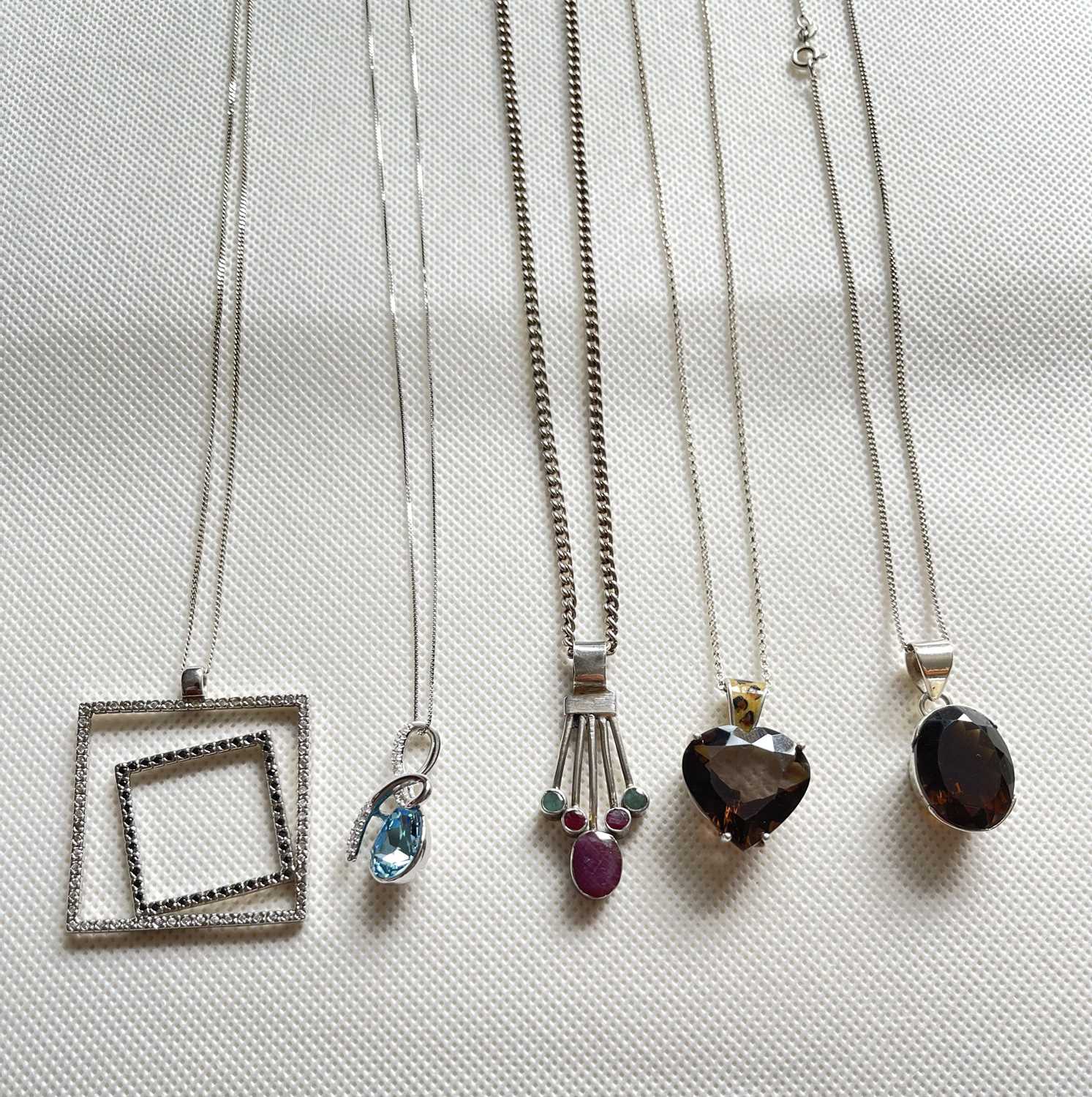 Mixed Lot Of Silver Necklaces To Include a Natural Ruby And Emerald Necklace ( 50 grams )