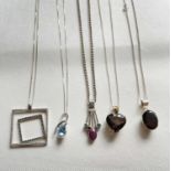 Mixed Lot Of Silver Necklaces To Include a Natural Ruby And Emerald Necklace ( 50 grams )