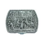 A Heavily Cast Scene Spanish Silver Snuff Box. 20th Century, 916 grade, 68g.