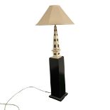 Mid century faux marble obelisk lamp on pedastal base