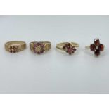 Mixed Lot Of four 9ct Gold Rings, Ruby, Diamond And Garnets ( 11.5 grams )