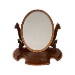 Victorian Mahogany Dressing Table Mirror, oval shaped raised on a semi-circular plinth, with opening