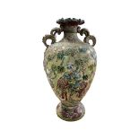 Large Japanese pottery baluster vase with relief figure decoration