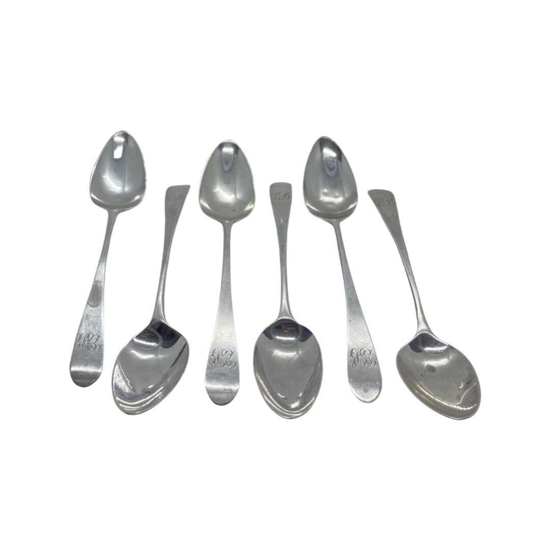 Set of 6 Georgian Silver Teaspoons. Peter and Ann Bateman, London 1793, 60 g.