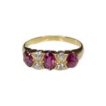 18ct Gold Ruby And Diamond Trilogy Ring ( 3.5 grams )