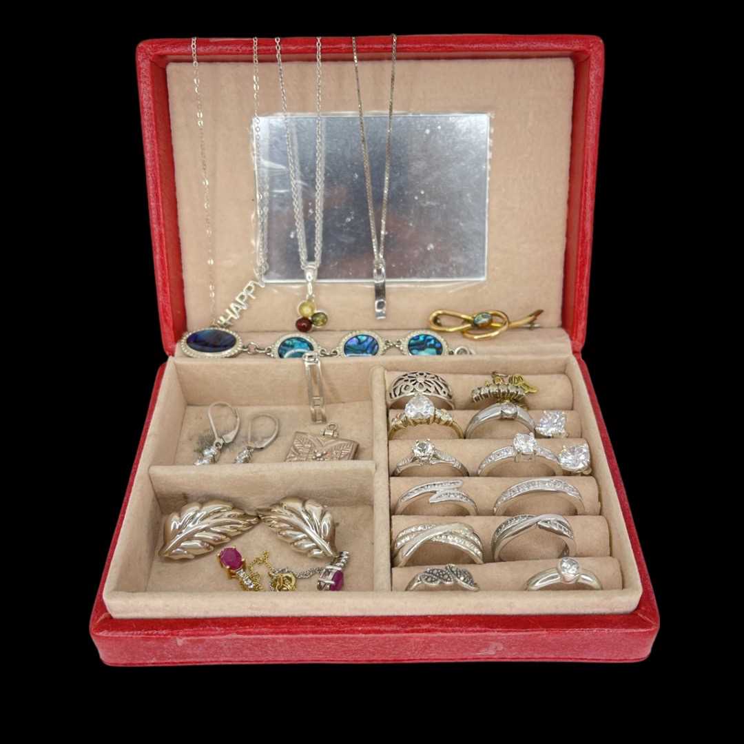 Box Of Mixed Lot Of Silver And Gems Jewellery ( 70.2 grams )