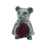 Silver Teddy Bear Novelty Pin Cushion. 20th Century, 25 g.