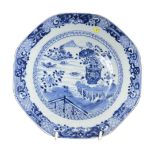 18th Century Chinese blue and white plate, traditional Chinese scene decorated with underglaze blue
