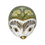 A Royal Crown Derby Primrose Hedgehog paperweight with gold stopper to base