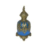 French Palais Royal Grand Tour blue opaline glass scent bottle, bronze mounting