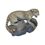 Sallie Wakley (b 1967) Leopard on a Rock,