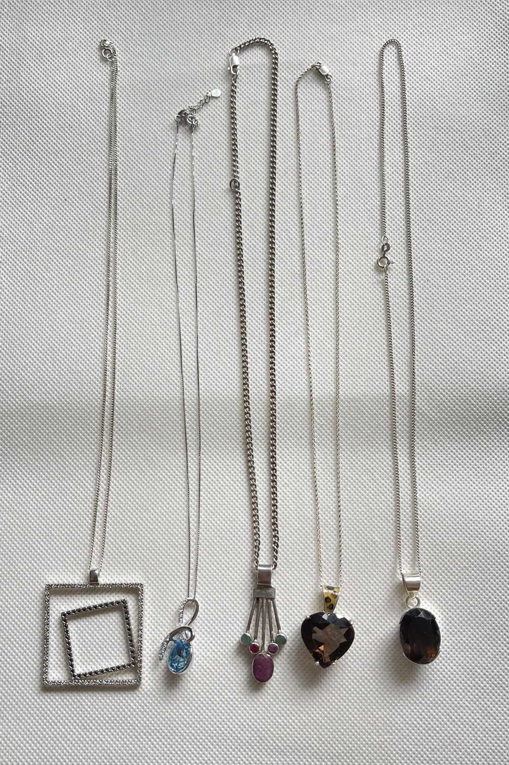 Mixed Lot Of Silver Necklaces To Include a Natural Ruby And Emerald Necklace ( 50 grams ) - Image 2 of 3