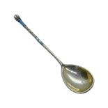 A Large Russian Silver and Enamel Egg Spoon. 84 Mark, 'BA'