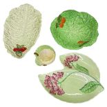 Carlton Ware posy holder, lettuce leaf dish and two further pieces of Carlton Ware