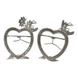 Pair of Chinese Silver Heart Photo Frames. 62 g. Chinese Marks