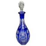 A cobalt blue clear cut Bohemian glass decanter