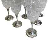 Set of 6 metal stemmed cut glass wine glasses