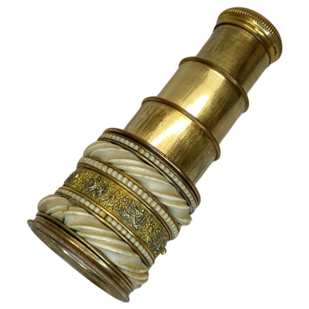 A late 19th century French gilt brass and Ivory 3 drawer opera monocular. - Image 2 of 3