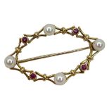 9ct Pearl and Ruby Brooch (3.82g)