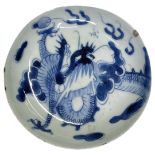 An 18th century blue and white dragon Chinese Kangxi saucer