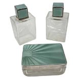 Art Deco Silver Topped and Guilloche Enamel Dressing Table Set. Goldsmiths and Silversmiths, Birming