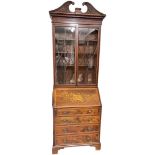 Good Quality Edwardian Mahogany Inlaid Detail Bureau Bookcase