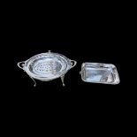 A Very Good Quality Silver Plated Quad Footed Serving Dish with Internal Pierced Draining Plate and