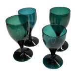 4 dark green ovoid bowl wine glasses