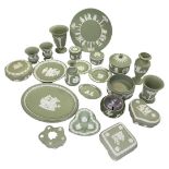 A collection of green Wedgwood Jasperware, including 6 dishes,