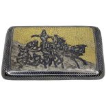 Russian Silver and Niello Snuff Box. 98 g. 84 mark and Makers mark 'MT'