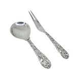 Continental Decorative Silver Christening Fork and Spoon