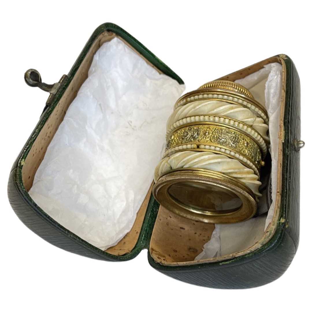 A late 19th century French gilt brass and Ivory 3 drawer opera monocular.