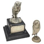 White Metal Owl Trophy and another White Metal Owl. Unmarked
