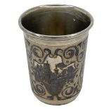 Russian Silver Niello Beaker. 54 g. Carries 84 mark and dated c 1856
