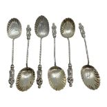 Set of 6 Silver Apostle Teaspoons. Thomas Hayes, London, 1899. 39 g.