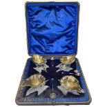 Cased Set of Naturalistic Silver Plated Open Salts.