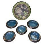 Group of 6 Oriental black flower enamelled cloisonné bowls