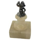 Silver Winged Cherub Atop an Stone Pedastal. Early 20th Century