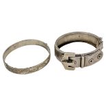 Two Silver Bangles , One Modelled as a Belt. 55 g. H.Bros, Birmingham 1883