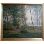 PLEISSNER (CONTINENATAL, 20TH CENTURY) BARBIZON LANDSCAPE WITH FIGURES