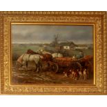 AFTER KARL CESNA (20TH CENTURY) FIGURE WITH HAY CART AND PACK OF HOUNDS