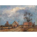 FOLLOWER OF EDWARD SEAGO (BRITISH, CONTEMPORARY) NORFOLK LANDSCAPE UNDER STORMY SKY