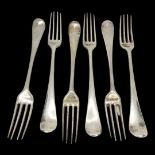 6 Early Georgian Table Forks. 380 g. London c.1740-1750